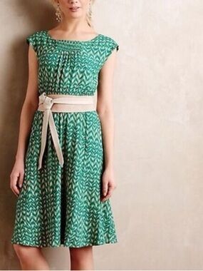 Maeve (Anthropologie) Evaline Teal and Pink Geometric Dress | size small | EUC
